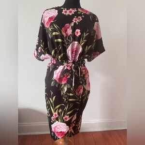 Boohoo Black and Pink Floral Midi Dress